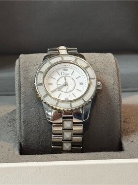 Dior Silver and White Ladies Bracelet Watch